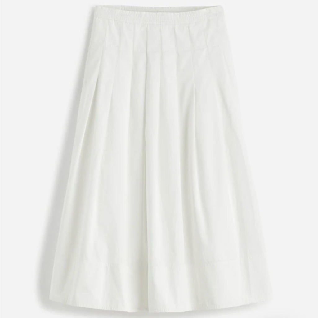 Madewell White Pleated A-Line Midi Skirt